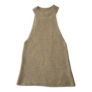 Zara Textured Knit Mock Neck Sleeveless Sweater Tank Beige Oatmeal M